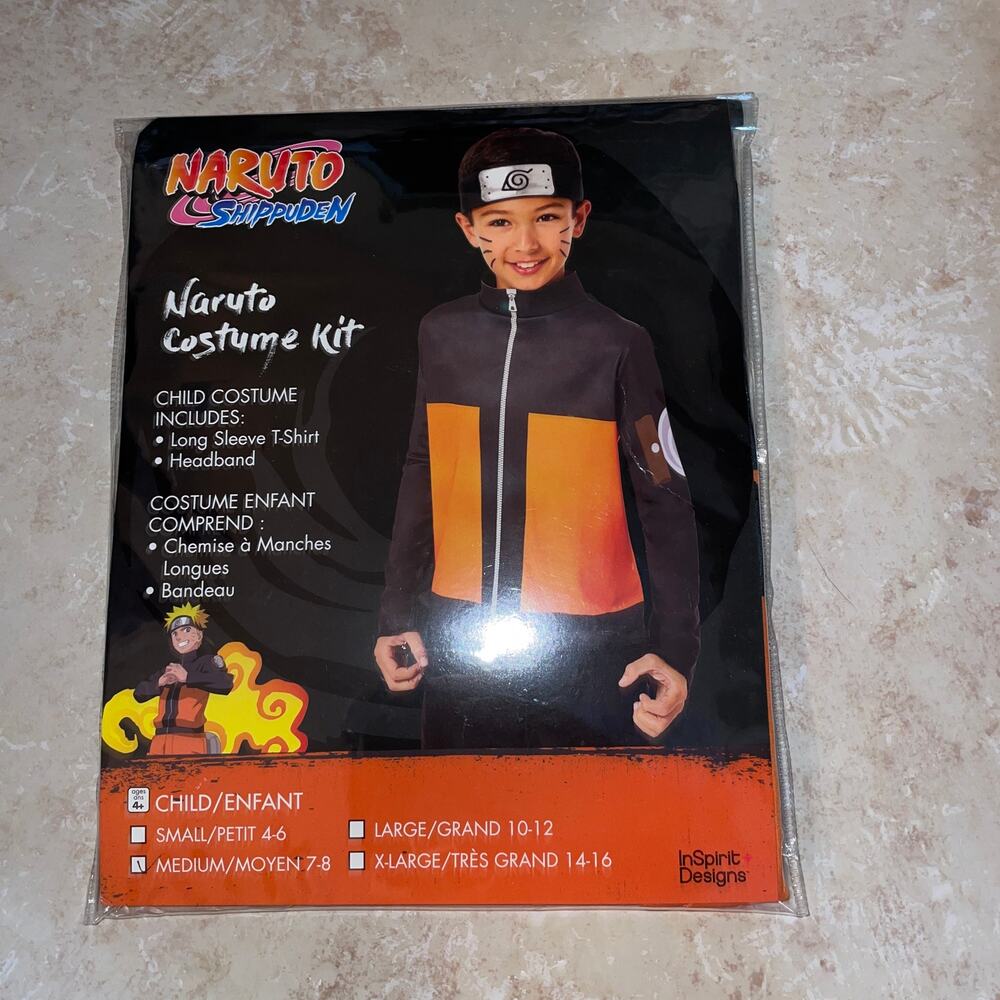 BOYS ANIME NARUTO NINJA HALLOWEEN COSTUME KIT SHIRT & HEADPIECE NEW